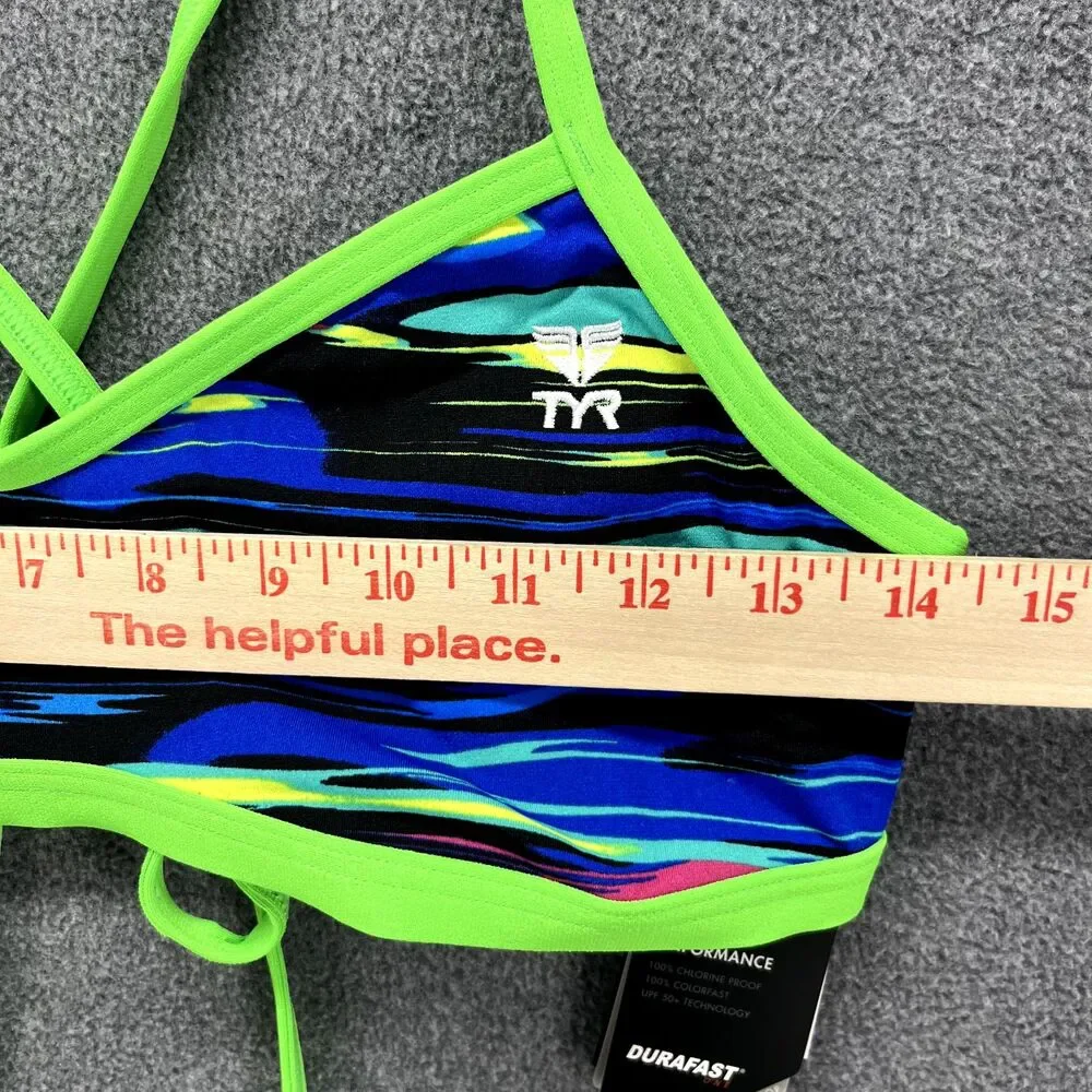 TYR Bikini Top Women XL 14 16 Blue Green Fresno Mojave Tie back‎ Swimwear